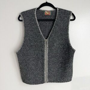 Vintage ALPS Wool Blend Sweater Vest Women's Gray Full Zip USA Made Large